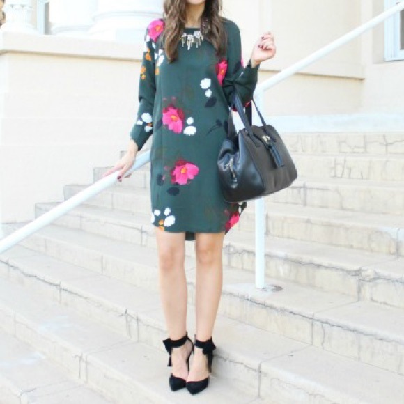 Joe Fresh Forest Green Dress w/flowers sz 6 - Picture 2 of 9